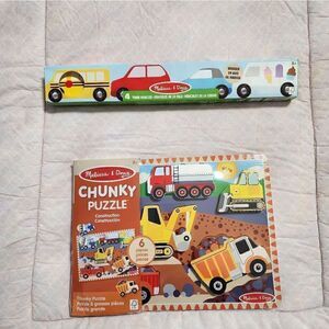 Melissa and Doug Wooden Car Puzzle and Wooden Car 4pc Toy Vehicles